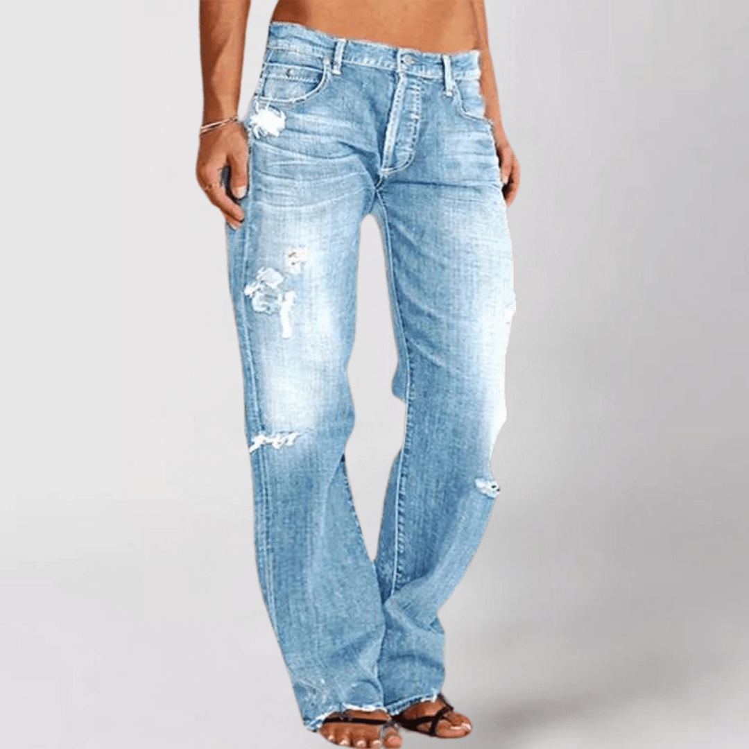 AURA LANE | JEANS CASUAL PIERNA ANCHA ROTOS MUJER