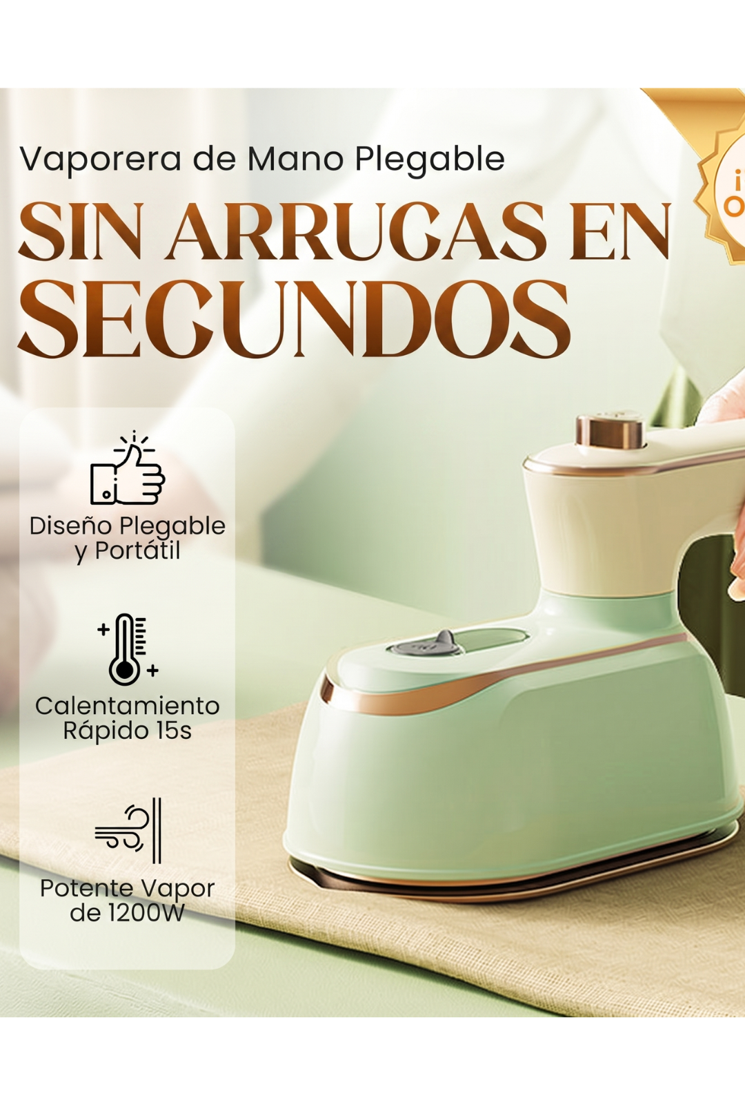 AURA LANE | PLANCHA DE VAPOR PORTÁTIL Y PLEGABLE CON MANGO GIRATORIO DE 180°