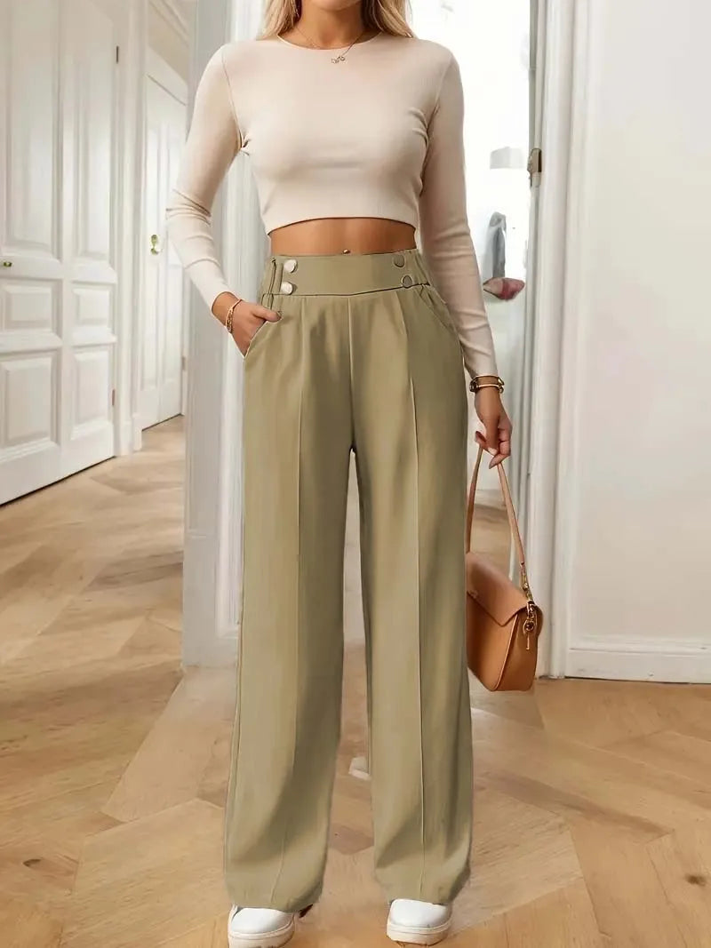 AURA LANE | PANTALÓN CASUAL CON BOTONES DE MUJER