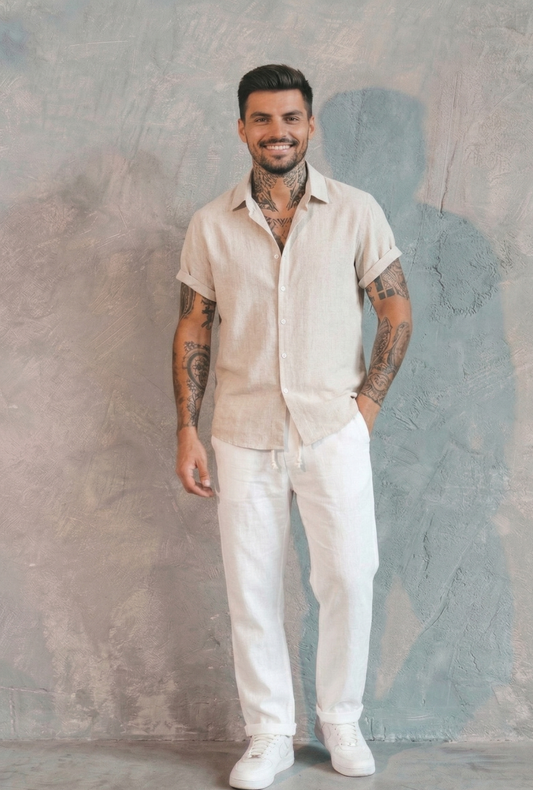 AURA LANE | CONJUNTO HOMBRE EDICIÓN PRIMAVERA CAMISA MANGA CORTA & PANTALON LARGO