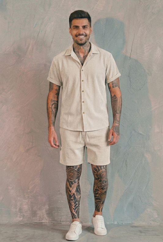 AURA LANE | CONJUNTO HOMBRE EDICIÓN BALI - CAMISA MANGA CORTA & PANTALON CORTO
