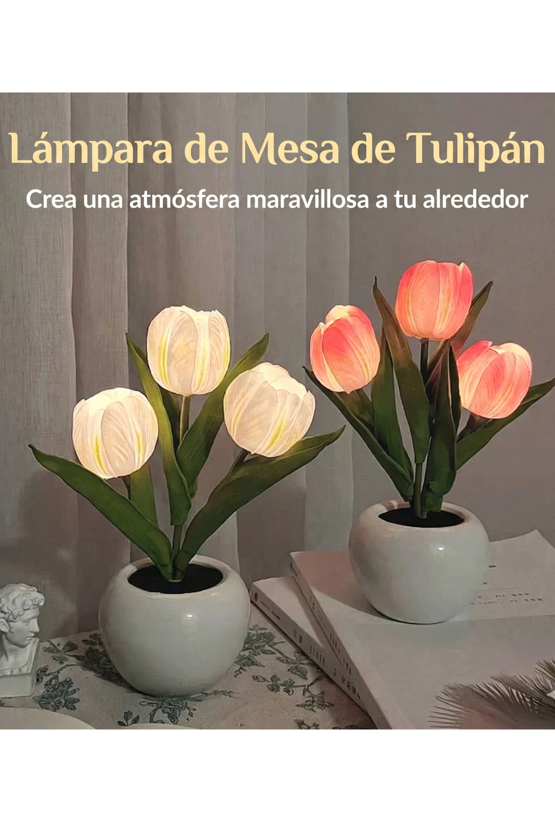 AURA LANE | LÁMPARA DE TULIPÁN LED, LUZ NOCTURNA DE TULIPÁN SIMULADO CON JARRÓN, LÁMPARA DE MESA DECORACIÓN, IDEAL PARA HOGAR, SALA DE ESTAR, DECORACIÓN DE MESA