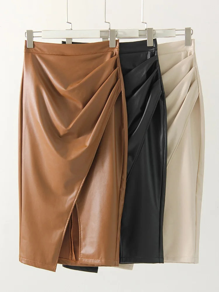 AURA LANE | FALDA ALARGADA DE CUERO MUJER