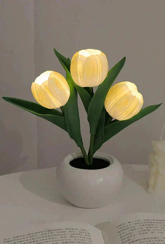 AURA LANE | LÁMPARA DE TULIPÁN LED, LUZ NOCTURNA DE TULIPÁN SIMULADO CON JARRÓN, LÁMPARA DE MESA DECORACIÓN, IDEAL PARA HOGAR, SALA DE ESTAR, DECORACIÓN DE MESA