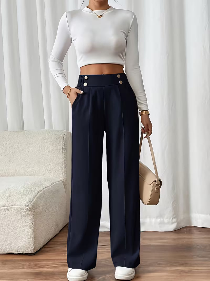 AURA LANE | PANTALÓN CASUAL CON BOTONES DE MUJER