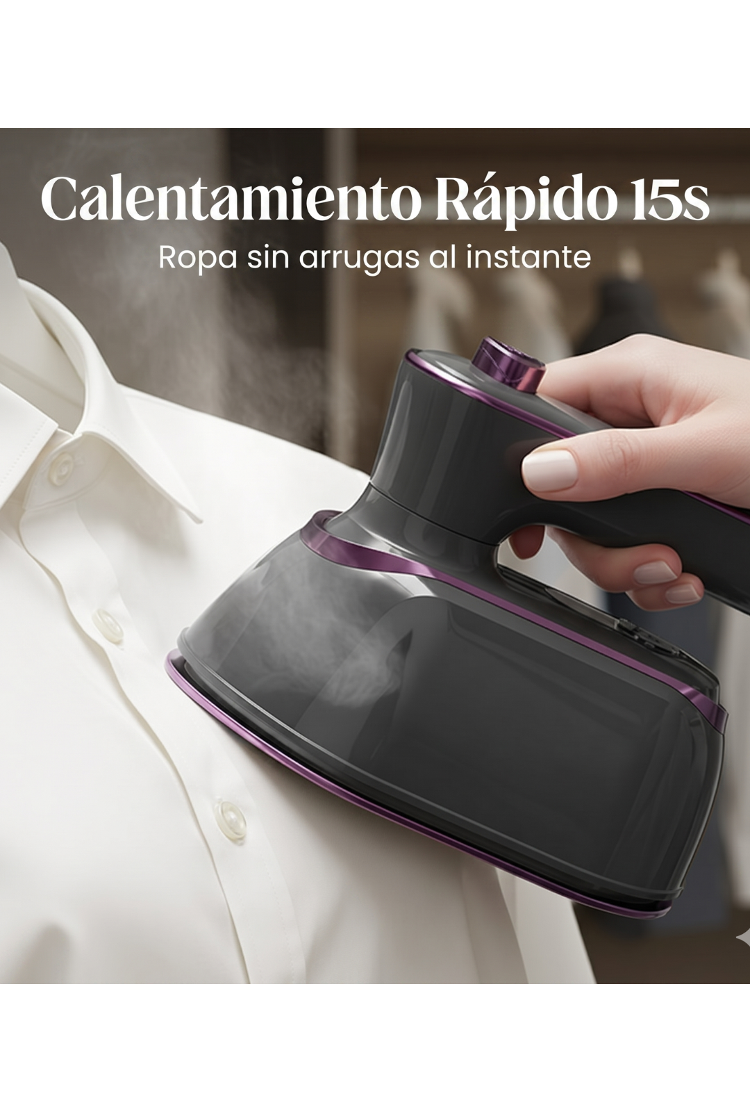 AURA LANE | PLANCHA DE VAPOR PORTÁTIL Y PLEGABLE CON MANGO GIRATORIO DE 180°