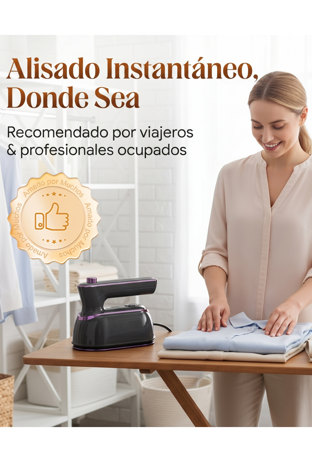 AURA LANE | PLANCHA DE VAPOR PORTÁTIL Y PLEGABLE CON MANGO GIRATORIO DE 180°