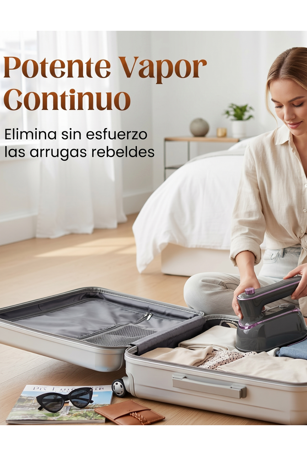 AURA LANE | PLANCHA DE VAPOR PORTÁTIL Y PLEGABLE CON MANGO GIRATORIO DE 180°
