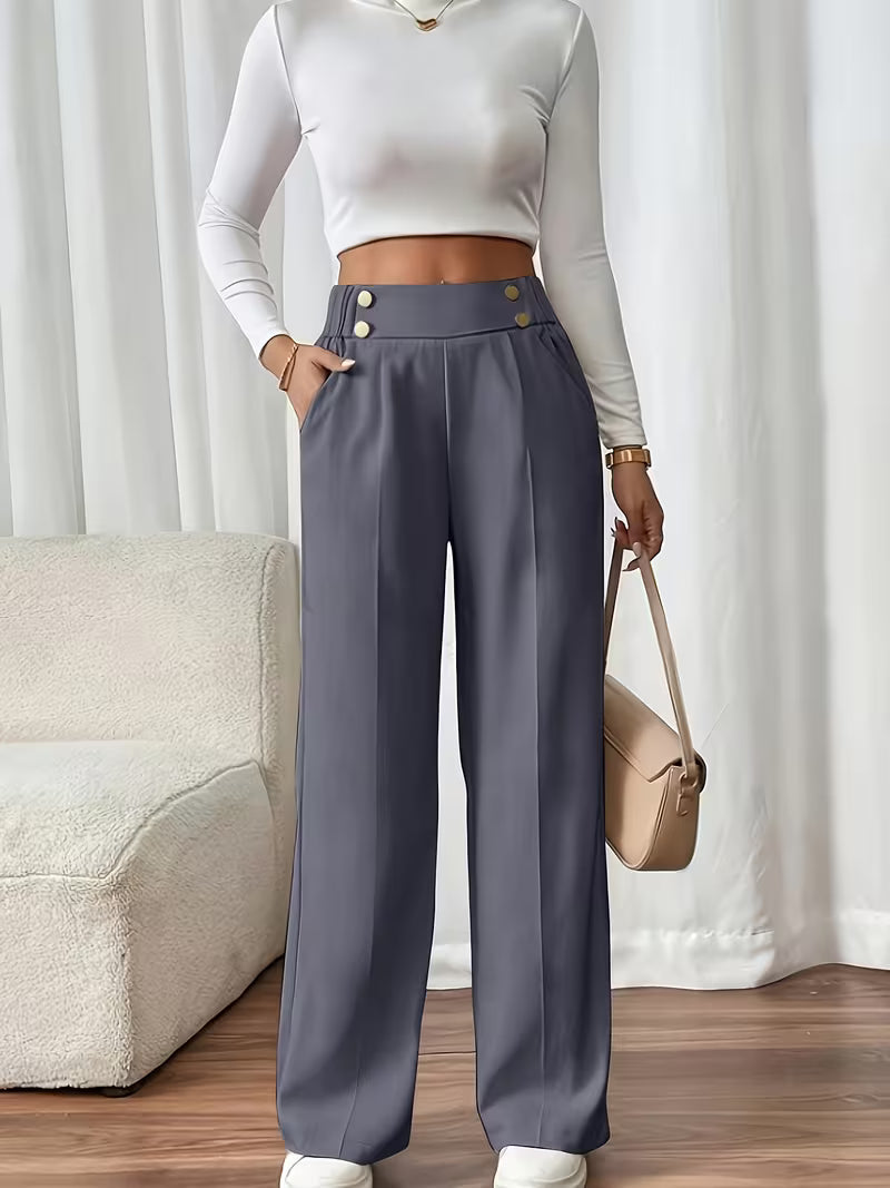 AURA LANE | PANTALÓN CASUAL CON BOTONES DE MUJER