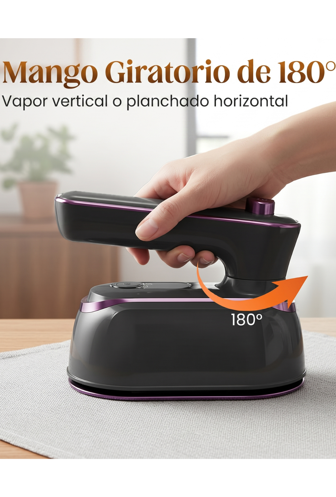 AURA LANE | PLANCHA DE VAPOR PORTÁTIL Y PLEGABLE CON MANGO GIRATORIO DE 180°