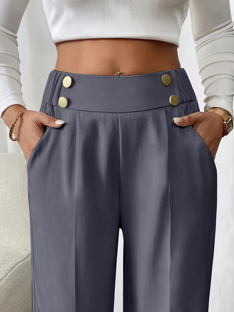 AURA LANE | PANTALÓN CASUAL CON BOTONES DE MUJER