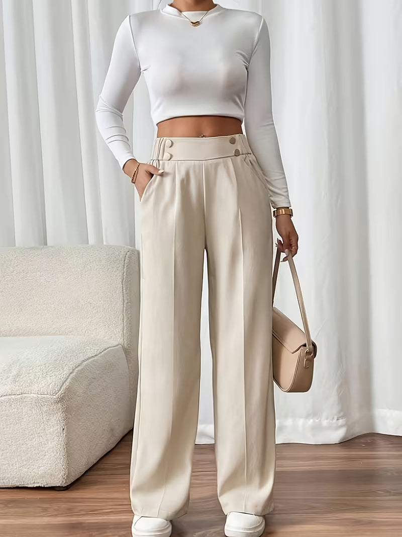 AURA LANE | PANTALÓN CASUAL CON BOTONES DE MUJER