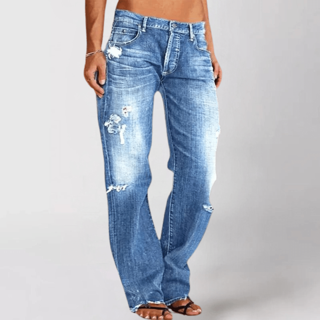 AURA LANE | JEANS CASUAL PIERNA ANCHA ROTOS MUJER