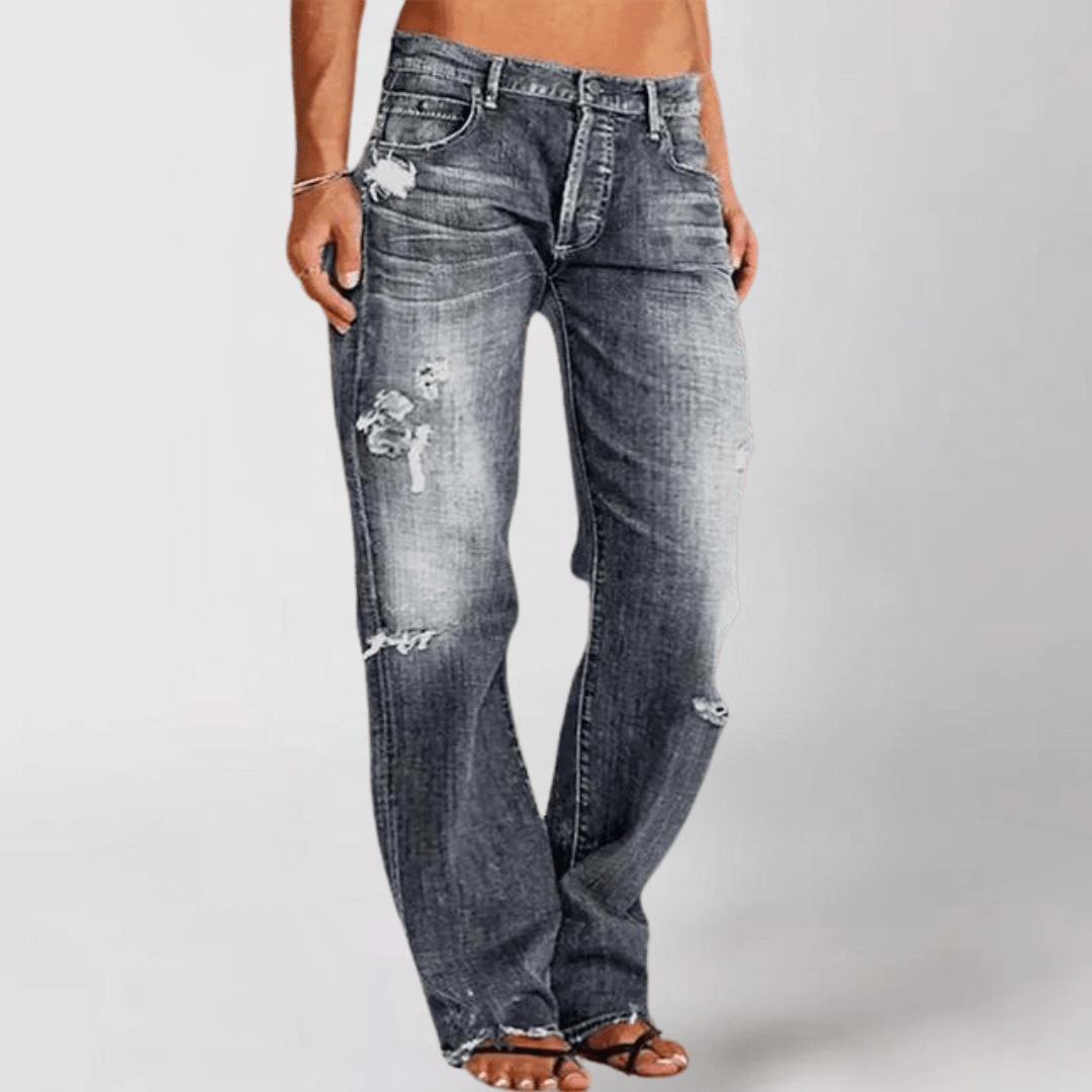 AURA LANE | JEANS CASUAL PIERNA ANCHA ROTOS MUJER