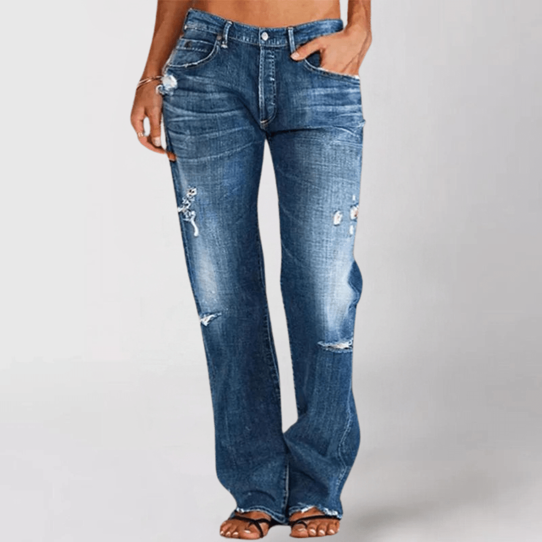 AURA LANE | JEANS CASUAL PIERNA ANCHA ROTOS MUJER