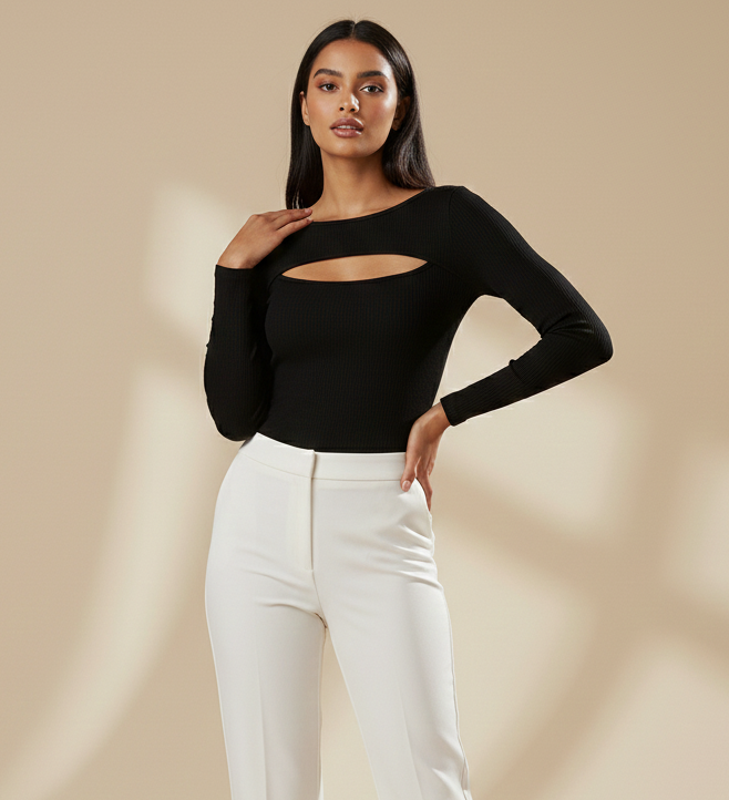 AURA LANE | TOP DE PUNTO ACANALADO CON ABERTURA