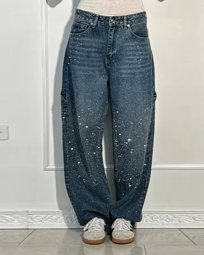 AURA LANE | STARLIGH JEANS CAMPANA CON PURPURINA MUJER