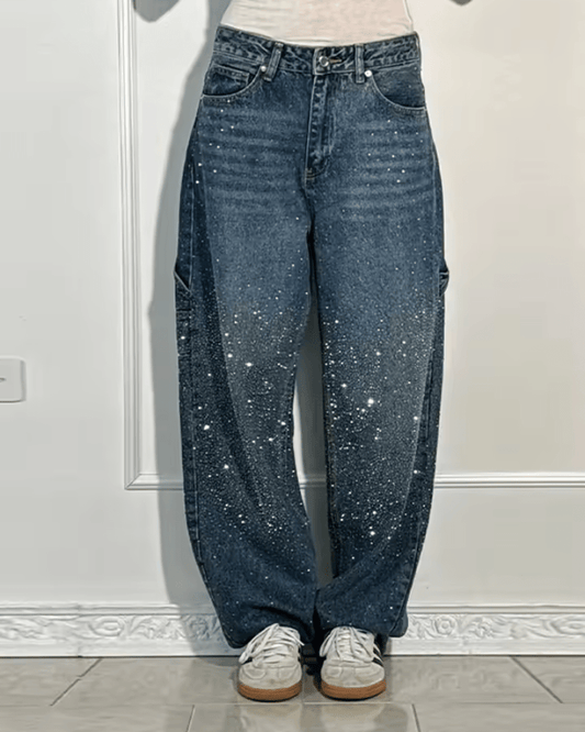 AURA LANE | STARLIGH JEANS CAMPANA CON PURPURINA MUJER